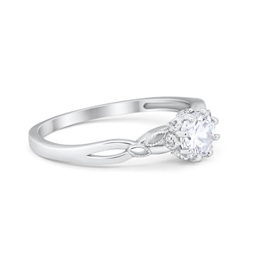 Art Deco Engagement Ring Round Simulated CZ 925 Sterling Silver